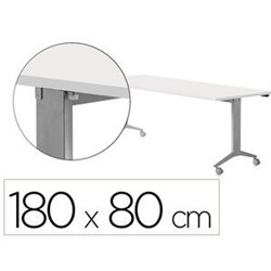 MESA CON TABLERO ABATIBLE 180X80CM COLOR GRIS ALUMINIO/BLANCO ROCADA 2003FD04