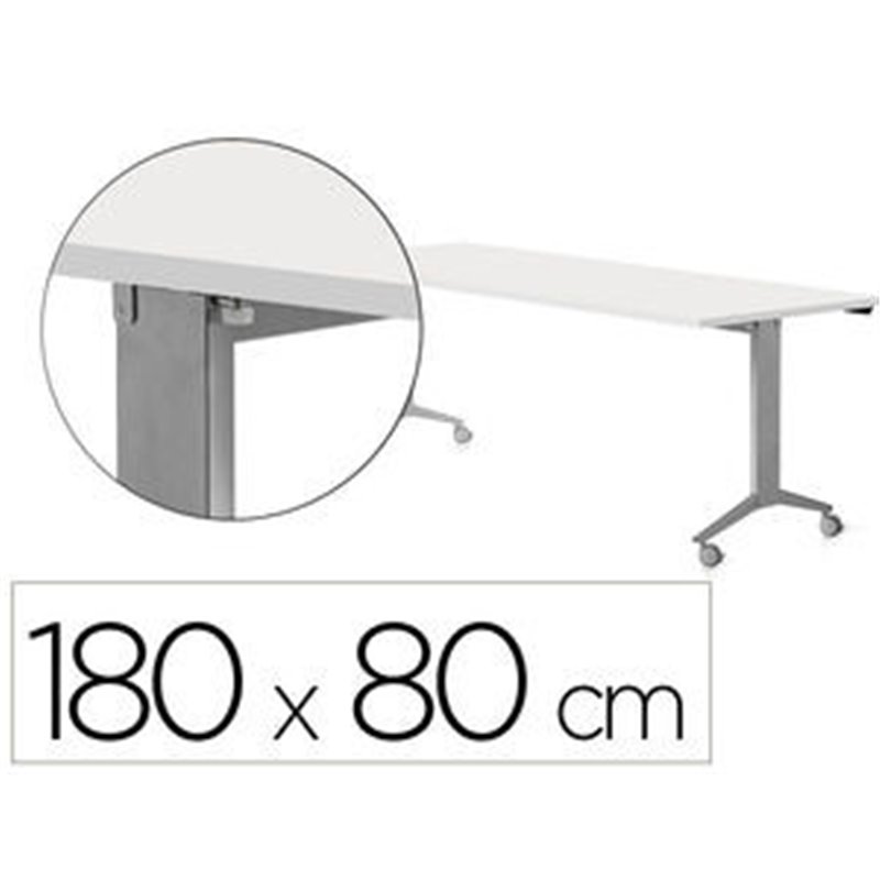 MESA CON TABLERO ABATIBLE 180X80CM COLOR GRIS ALUMINIO/BLANCO ROCADA 2003FD04