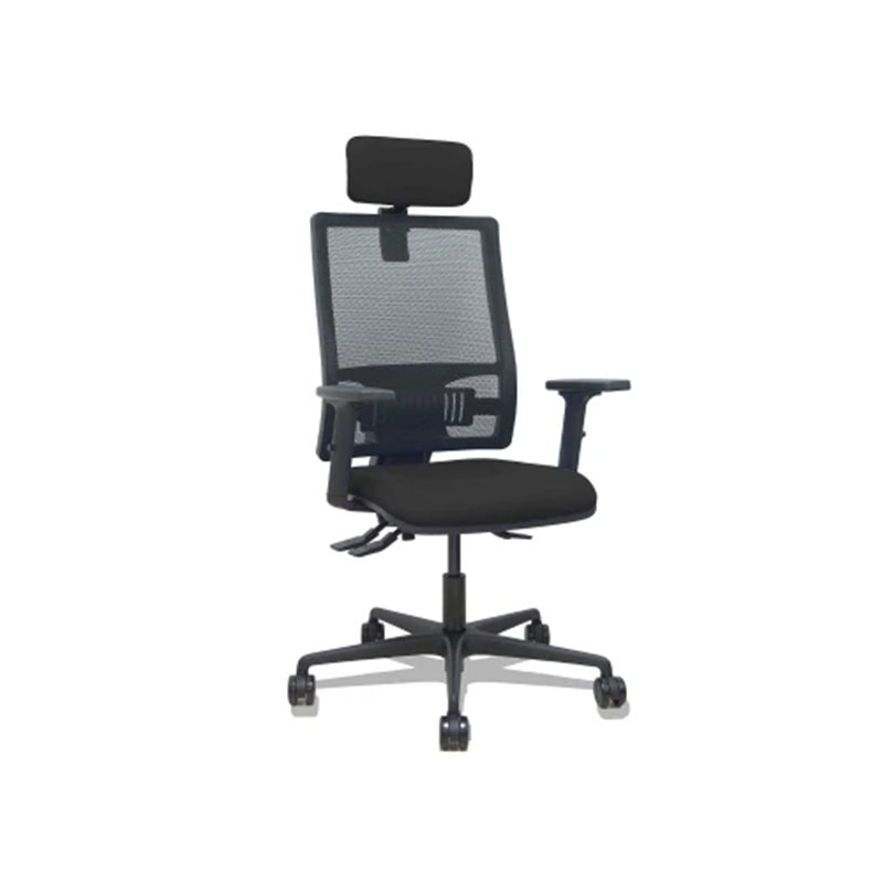 SILLA BORMATE ASINCRO MALLA NEGRA ASIENTO BALI NEGRO BRAZOS 2D RUEDAS 65MM CABECERO REGULABLE PIQUERAS Y CRESPO 405ASM840B840B2B