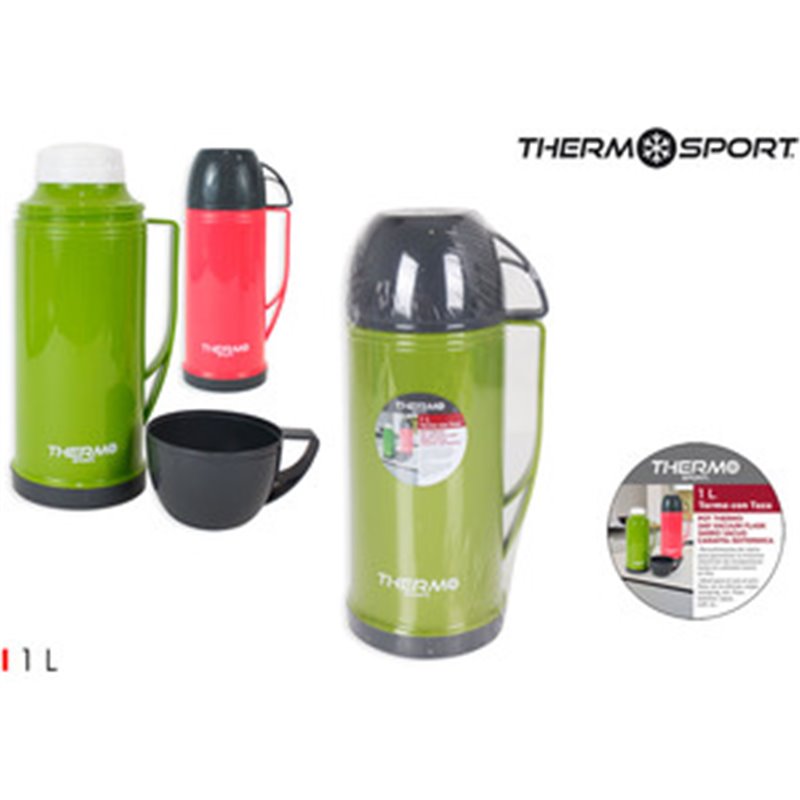 TERMO PLASTICO CON TAZA 1L THERMOSPORT