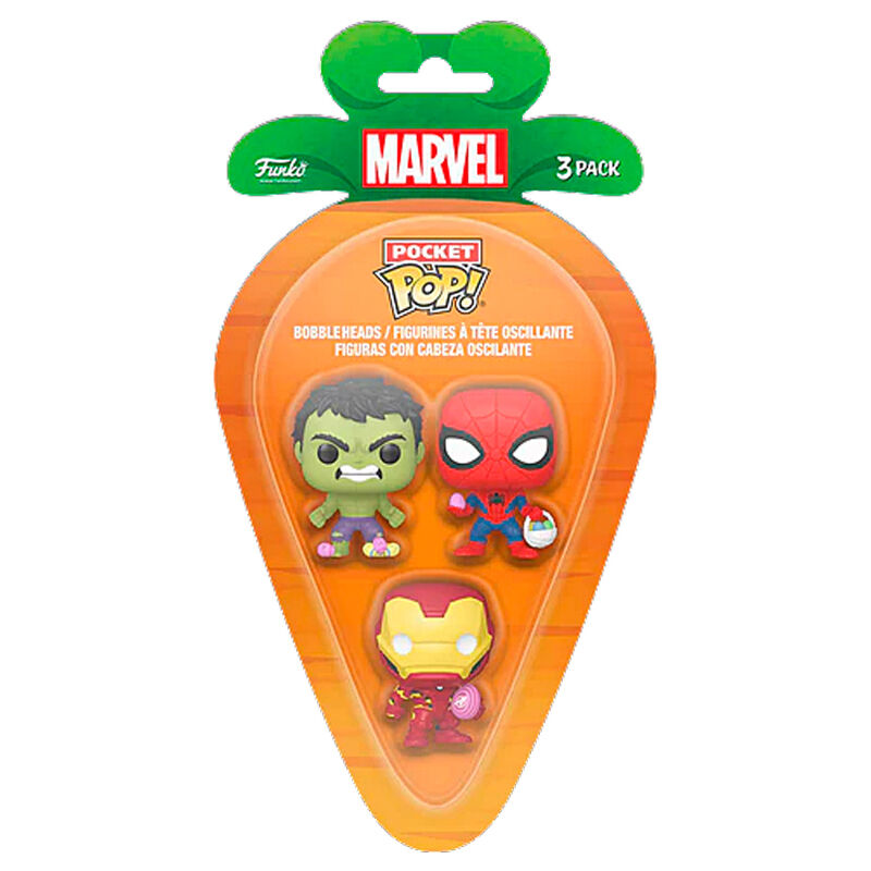 Blister 3 figuras Carrot Pocket POP Marvel Spiderman Hulk Iron Man