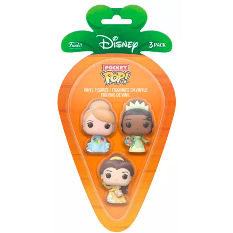 Blister 3 figuras Carrot Pocket POP Disney Princesas Cenicienta Tiana Bella