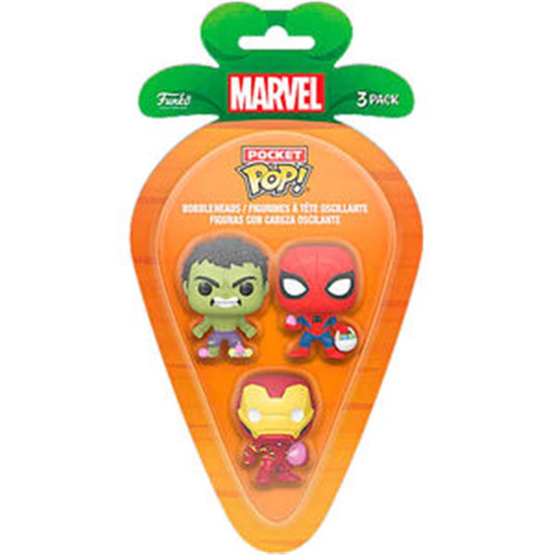 BLISTER 3 FIGURAS CARROT POCKET POP MARVEL SPIDERMAN HULK IRON MAN