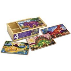 PUZZLE DINOSAURIOS MELISSA & DOUG SET 4 PUZZLES DE 12 PIEZAS EN CAJA DE MADERA