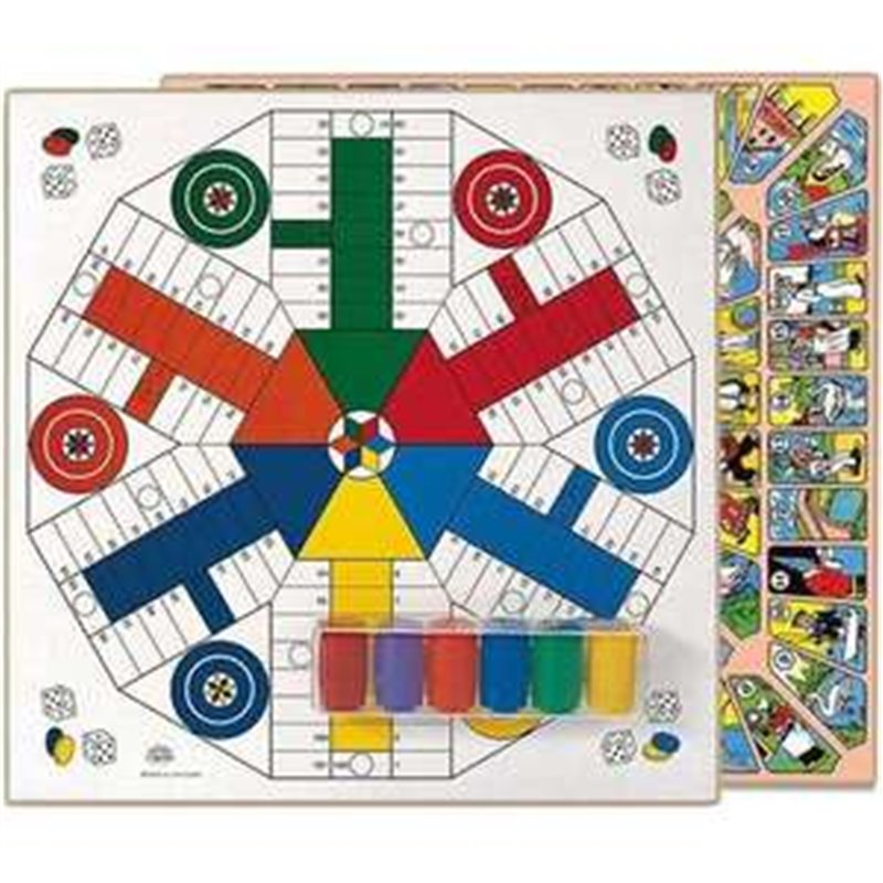 TABLERO PARCHIS 6 JUGADORES Y OCA DE MADERA 40X40 CM CON ACCESORIOS