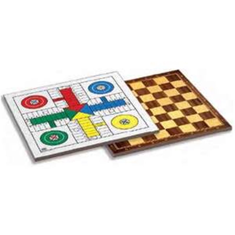 TABLERO PARCHIS 4 JUGADORES Y DAMAS DE MADERA 40X40 CM SIN ACCESORIOS