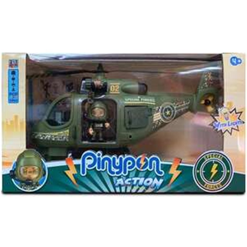 HELICÓPTERO FUERZAS ESPECIALES PINYPON ACTION CON MÁS DE 8 ACCESORIOS, INCLUYE UNA FIGURA