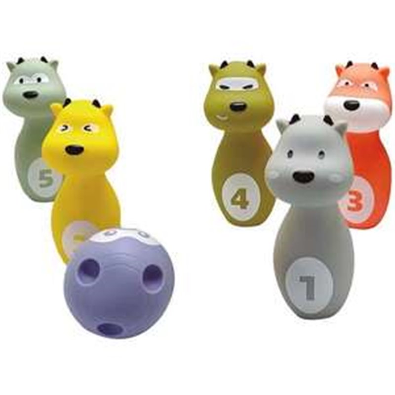 JUEGO DE BOLOS ANIMALES TACTO SUAVE, BOLO 16CM BOLA 8CM DIAMETRO