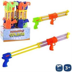 PISTOLA DE AGUA METRALLETA CON 2 CAÑONES 50 CM 2 COLORES SDOS. (EXP. 12 PIEZAS)