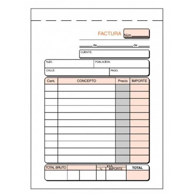 TALONARIO FACTURAS MODELO T-70 TRIPLICADO AUTOCOPIANTE