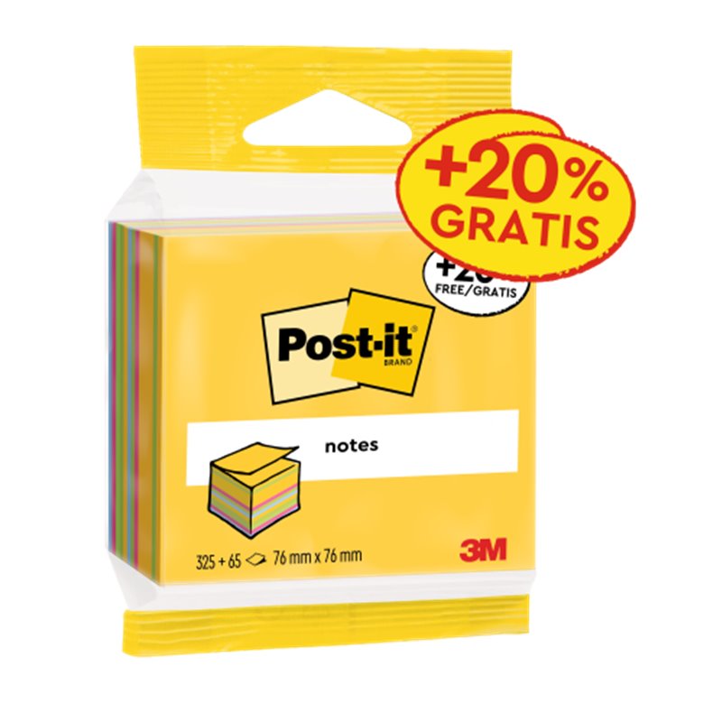 CUBO 325+65 HOJAS NOTAS ADHESIVAS 76X76MM COLORES SURTIDOS EMBLISTADO INDIVIDUAL 2014-UCP POST-IT 7100172397