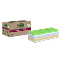 PACK 14+4 BLOCS 90 HOJAS NOTAS RECICLADAS ADHESIVAS 76X76MM SUPER STICKY COLORES SURTIDOS 654 RSSCOL14+4 POST-IT 7100284782