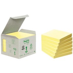 PACK 6 BLOCS 100 HOJAS NOTAS RECICLADAS ADHESIVAS 76X76MM AMARILLO CAJA CARTÓN 654-1B POST-IT 7100172252