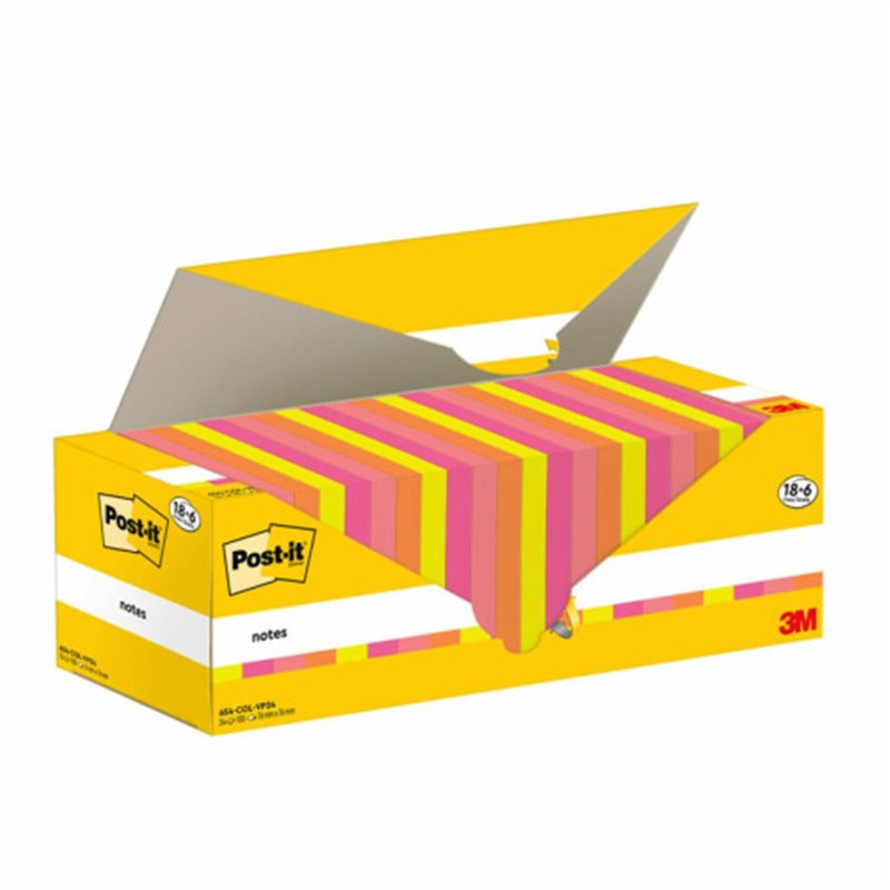 PACK 18+6 BLOCS 100 HOJAS NOTAS ADHESIVAS 76X76MM COLORES SURTIDOS CAJA CARTÓN 654-COL-VP24 POST-IT 7100317837