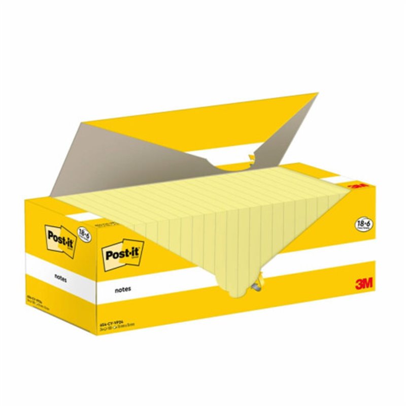 PACK 18+6 BLOCS 100 HOJAS NOTAS ADHESIVAS 76X76MM CANARY YELLOW CAJA CARTÓN 654-CY-VP24 POST-IT 7100319213