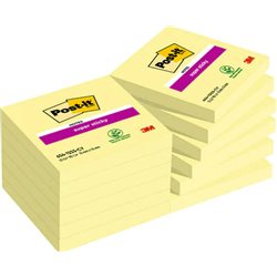 PACK 12 BLOCS 90 HOJAS NOTAS ADHESIVAS 76X76MM SUPER STICKY SIN ENCELOFANADO INDIVIDUAL 654-12SSCY-EU POST-IT 7100290155