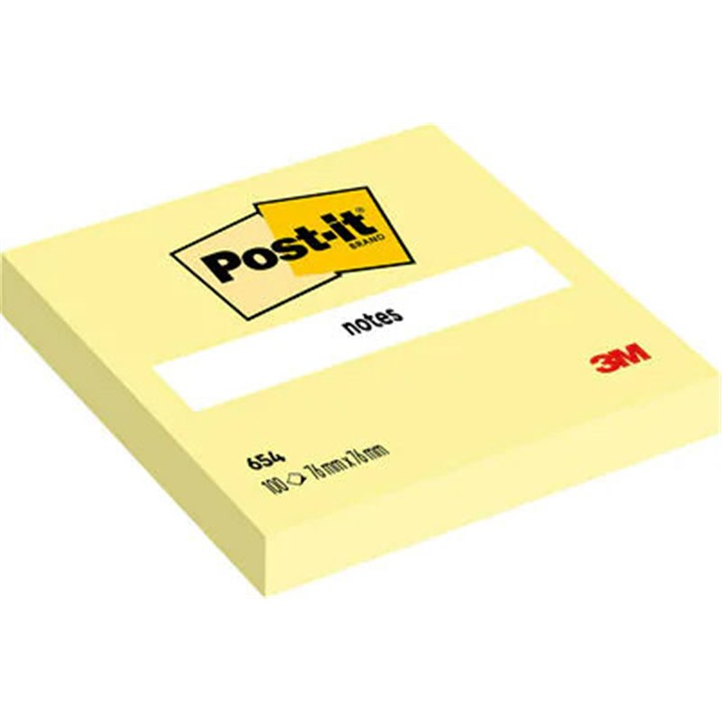 PACK 12 BLOCS 100 HOJAS NOTAS ADHESIVAS 76X76MM CANARY YELLOW SIN ENCELOFANADO INDIVIDUAL 654 POST-IT 7100290160