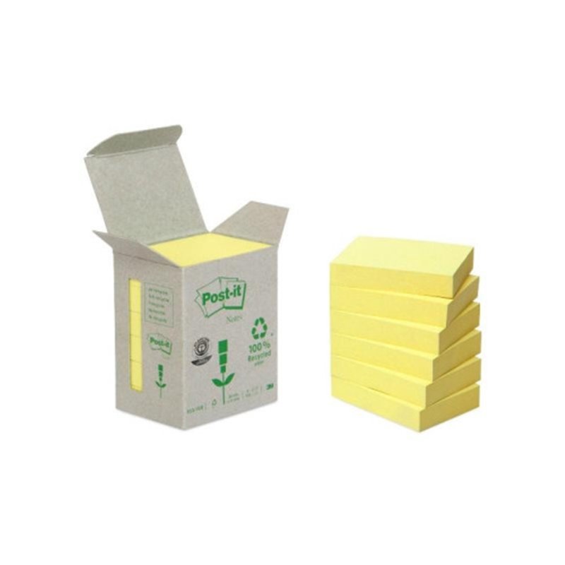 PACK 6 BLOCS 100 HOJAS NOTAS RECICLADAS ADHESIVAS 38X51MM CANARY YELLOW CAJA CARTÓN 653-1B POST-IT 7100172254