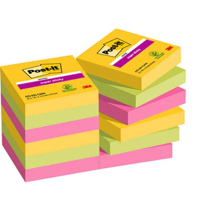 PACK 12 BLOCS 90 HOJAS NOTAS ADHESIVAS 47,6X47,6MM SUPER STICKY COLECCIÓN CARNIVAL CAJA CARTÓN 622-12SS-CARN POST-IT 7100290181