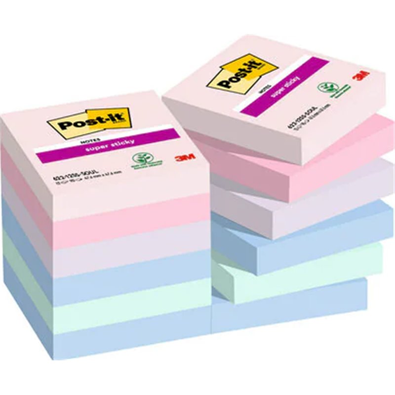 PACK 12 BLOCS 90 HOJAS NOTAS ADHESIVAS 47,6X47,6MM SUPER STICKY COLECCIÓN SOULFUL CAJA CARTÓN 622-12SS-SOUL POST-IT 7100290159