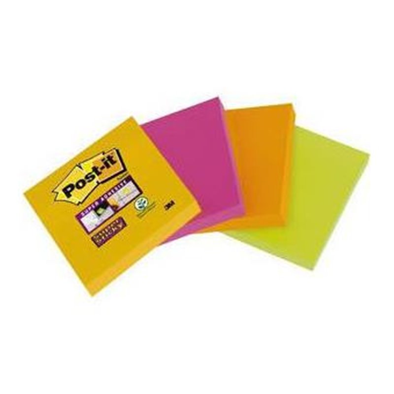 PACK 4 BLOCS 45 HOJAS NOTAS ADHESIVAS 47,6X47,6MM SUPER STICKY COLORES SURTIDOS 6910SSS-YPOG-EU POST-IT 7100172209