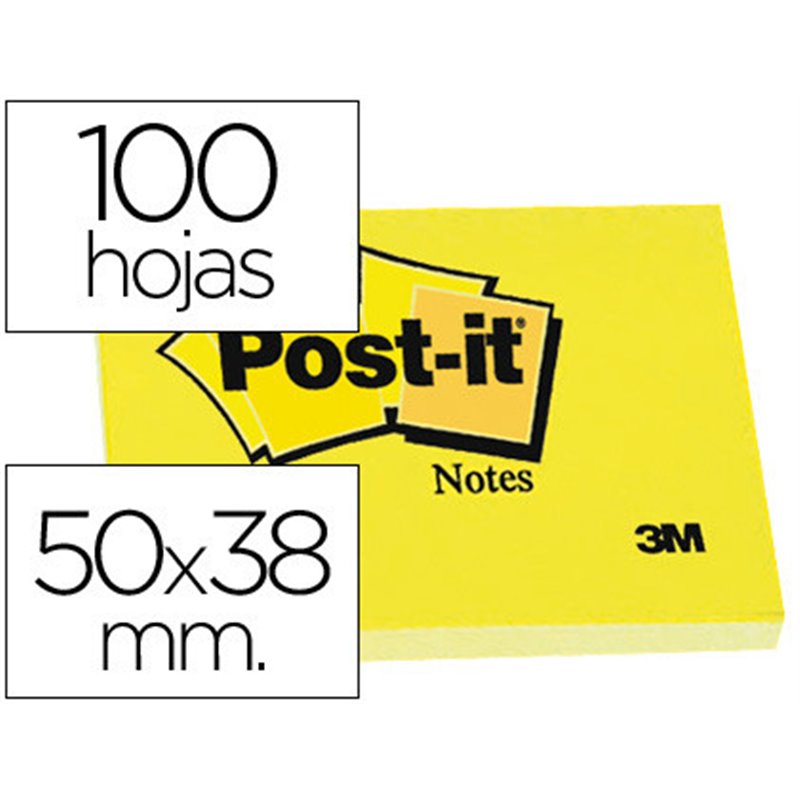 PACK 12 BLOCS 100 HOJAS NOTAS ADHESIVAS 38X51MM CANARY YELLOW SIN ENCELOFANADO INDIVIDUAL 653-E POST-IT 7100290163