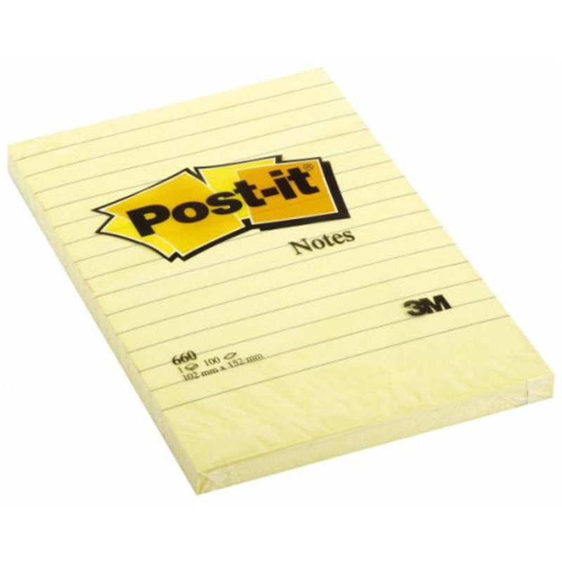 BLOC 100 HOJAS NOTAS GRANDES ADHESIVAS 101X152MM CANARY YELLOW CON LÍNEAS 660 POST-IT 7100172753