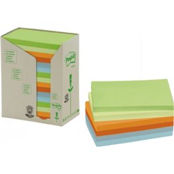 PACK 16 BLOCS 100 HOJAS NOTAS RECICLADAS ADHESIVAS 76X127MM COLORES SURTIDOS PASTEL 655-1RPT POST-IT 7100259665