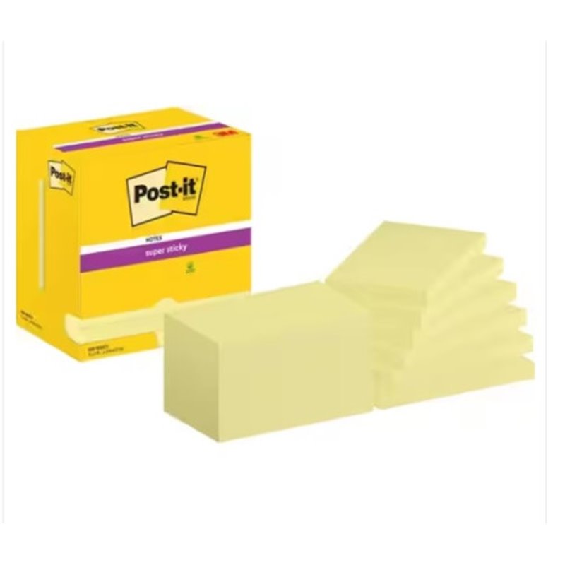 PACK 12 BLOCS 90 HOJAS NOTAS ADHESIVAS 76X127MM SUPER STICKY CANARY YELLOW CAJA CARTÓN 655-12SSCY-EU POST-IT 7100290175