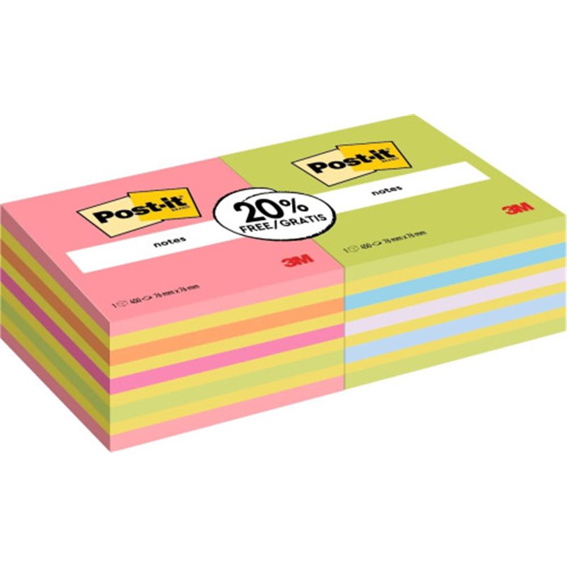 PACK 2 BLOCS 450 HOJAS NOTAS ADHESIVAS 76X76MM COLORES SURTIDOS 2028-OCPPX2 POST-IT 7100321423