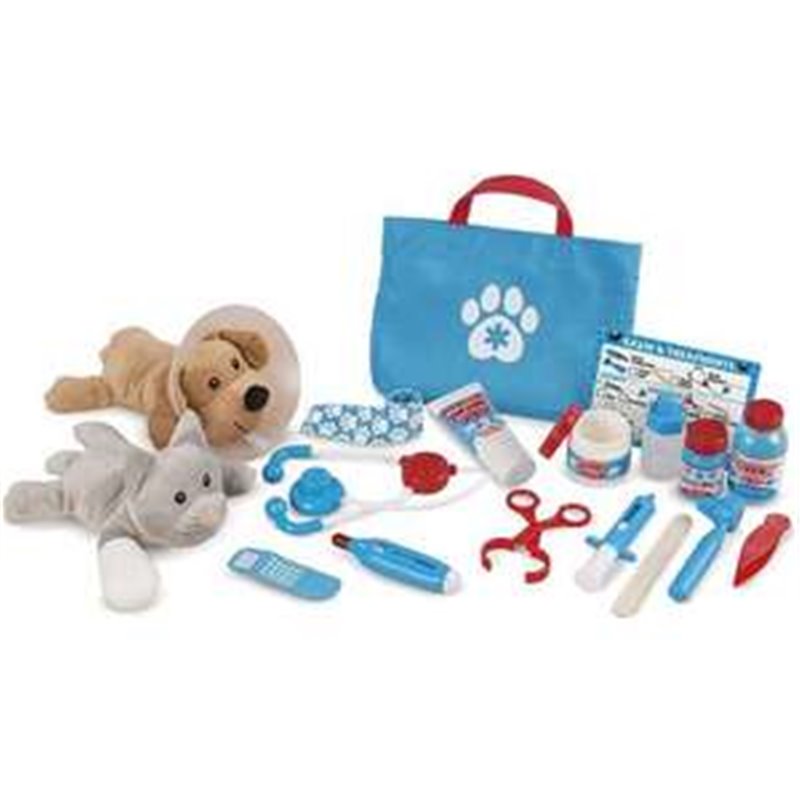 SET DE VETERINARIA MELISSA & DOUG CON PELUCHES DE PERRO, GATO Y 24 ACCESORIOS