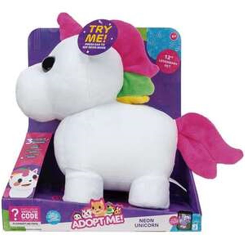 PELUCHE UNICORNIO MEGA MASCOTA NEÓN 31 CM. ADOPT ME PRESIONA LA OREJA PARA EL MODO NEÓN.