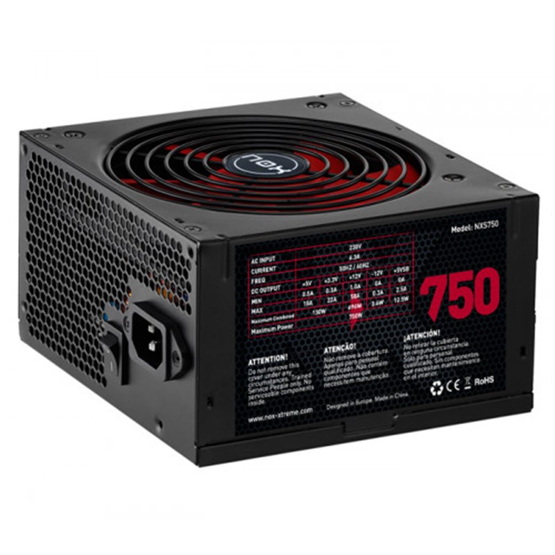 NOX NXS750 unidad de fuente de alimentación 750 W 20+4 pin ATX Negro, Rojo