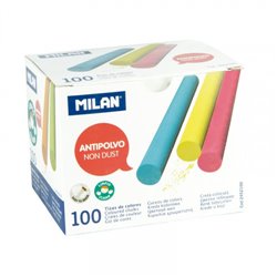 CAJA 100 TIZAS DE CARBONATO DE CALCIO DE COLORES REDONDAS -ANTIPOLVO MILAN 2452100