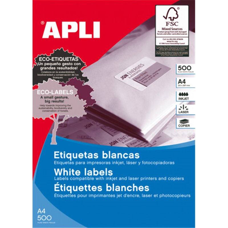 CAJA 500 HOJAS ETIQUETA BLANCA ILC 105X42.4 01795 APLI