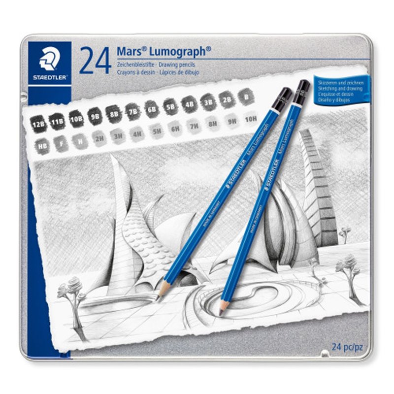 ESTUCHE DE METAL CON 24 LÁPICES, GRADUACIONES STAEDTLER 100 G24