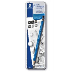 ESTUCHE DE METAL CON 6 LÁPICES, GRADUACIONES 8B,  7B,  6B,  4B,  2B,  HB STAEDTLER 100 G6