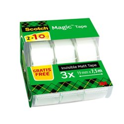 PACK 2+1 ROLLOS CINTA INVISIBLE 19MM X 7,5M MAGICCON DISPENSADOR 8-1975C3 SCOTH 7100088375