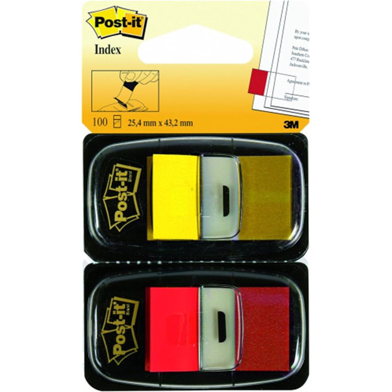 PACK 2 DISPENSADORES X 50 MARCADORES INDEX 25,4X43,2MM COLORES ROJO/AMARILLO 680-RY2 POST-IT 7000052571