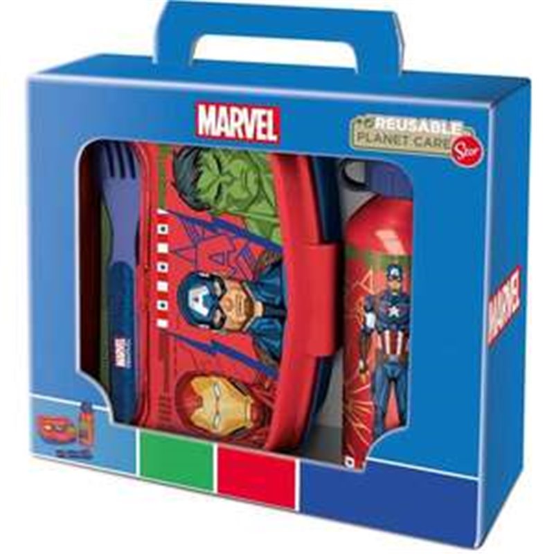 SANDWICHERA AVENGERS INVINCIBLE FORCE CON CUBIERTOS Y BOTELLA ALUMINIO 400 ML