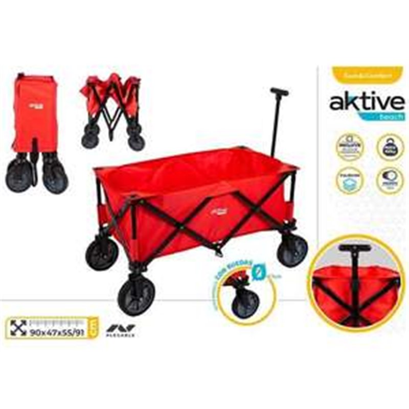 CARRO PORTATODO PLAYA ROJO AKTIVE . SOPORTA 60KG 90X47X55/91CM