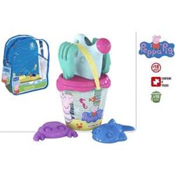 MOCHILA CUBO PLAYA PEPPA PIG 18CM CON REGADERA,PLAYA Y RASTRILLO.