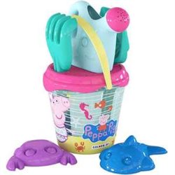 CUBO PLAYA PEPPA PIG PIG 18 CM CON PALA,RASTRILLO,CEDAZO Y 2 MOLDES. - MODELOS SURTIDOS