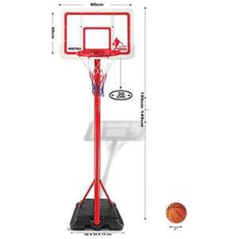 CANASTA BALONCESTO PIE REGULABLE, TABLERO 60X40 ALTURA 1,49 A 195 CM