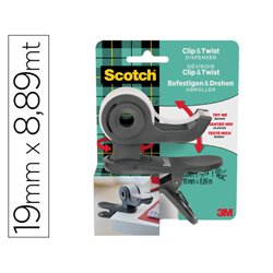 DISPENADOR CLIP&TWIST C19 GRIS CON ROLLO CINTA INVISIBLE 19MM X 8,89M MAGIC C19-CLIP-CG-EMEA SCOTH 7100225277