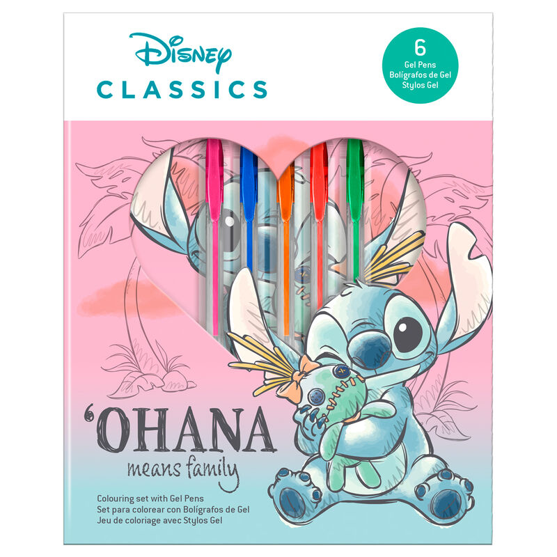 Blister cuaderno + 6 boligrafos gel Stitch Disney