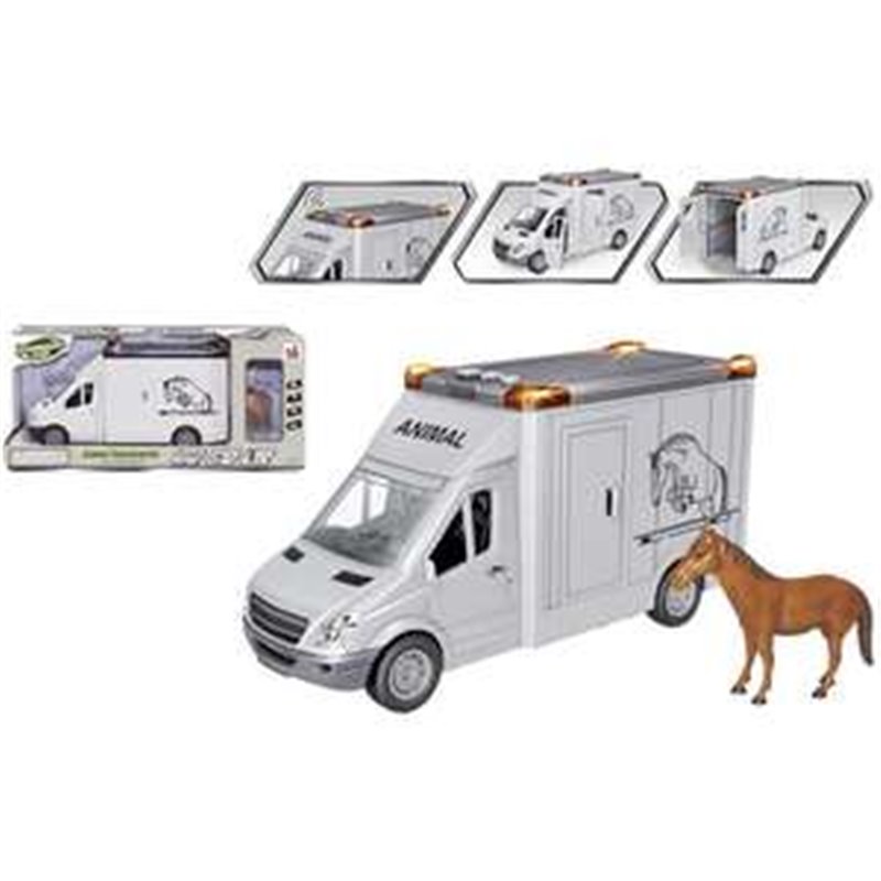 CAMIÓN PARA TRANSPORTAR CABALLOS, INCLUYE CABALLO, LUCES Y SONIDOS, ESCALA 1:16