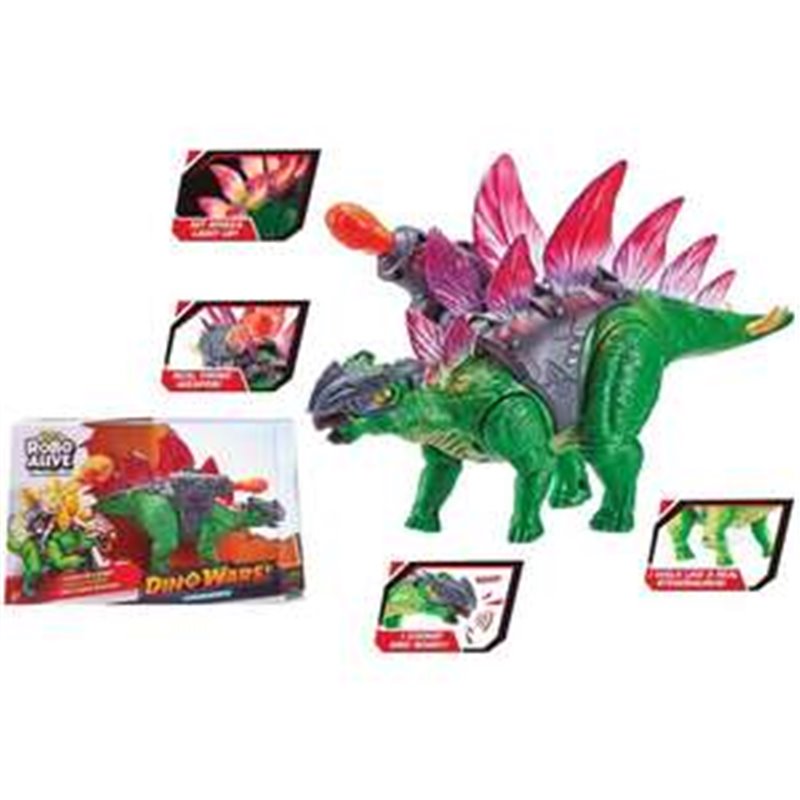 FIGURA DINOSAURIO STEGOSAURUS CON LANZADOR ARMA, CAMINA, CON LUCES Y SONIDOS 37X23X11CM