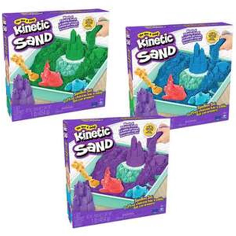 ARENA MOLDEABLE KINETIC SAND MORADO, AZUL O VERDE 26,9X28,3X6,35CM - MODELOS SURTIDOS