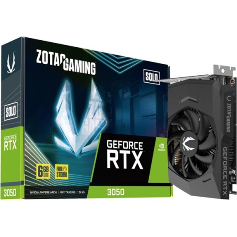 VGA ZOTAC RTX 3050 6GB SOLO GDDR6,NV,RTX3050,GDDR6,6GB,96BIT,HDMI+3DP,1 VENTILADOR (ZT-A30510G-10L)